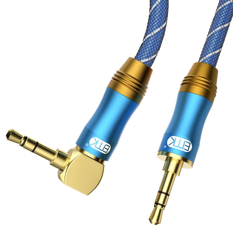 EMK 90 Degree Right Angle Aux Cable - [24K Gold-Plated,Sound Quality] Audio Stereo Male to Male Cable for Laptop, Tablets, MP3 Players,Car/Home Aux Stereo, Speaker or More(2FT/0.6M) - Image 1
